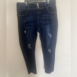 Blue Pearl Women’s Distressed Skinny Jeans Size 20 Dark Wash Stretch 3 Button